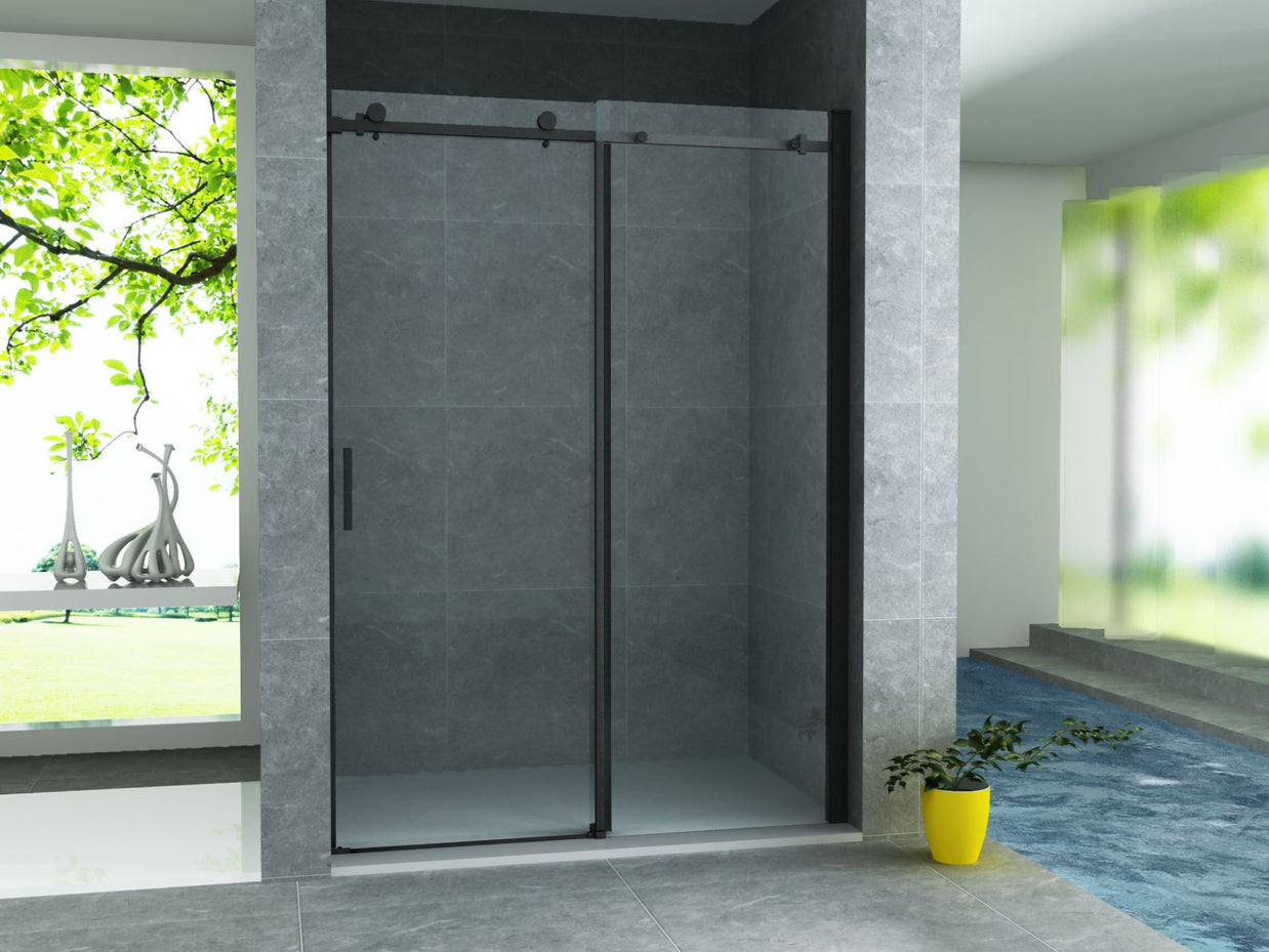 Porte De Douche Coulissante 120Lx200H Verre Clair Profil Noir 8mm