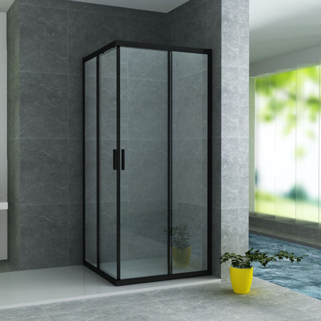 Cabine De Douche  80x80x195  KIT Porte De Douche Coulissante Verre Clair Profile Noir 6mm