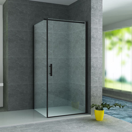 Cabine De Douche  80x80x190  KIT Porte De Douche Battante Verre Clair Profile Noir 6mm