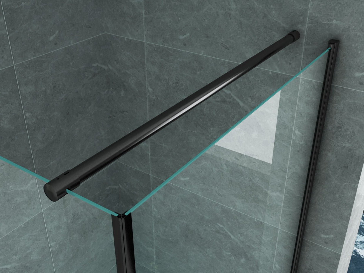 Cabine De Douche  80x80x190  KIT Porte De Douche Battante Verre Clair Profile Noir 6mm