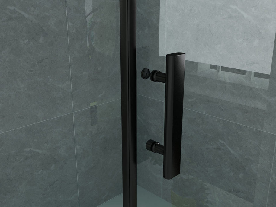 Cabine De Douche  80x80x190  KIT Porte De Douche Battante Verre Clair Profile Noir 6mm