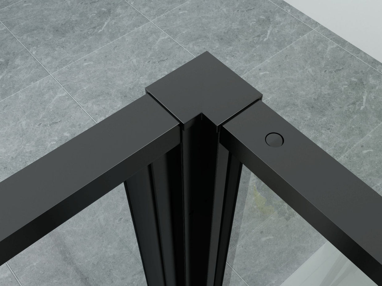 Cabine De Douche KIT Porte De Douche Battante Verre Clair Grille / Profile Noir 8mm 80x120x200