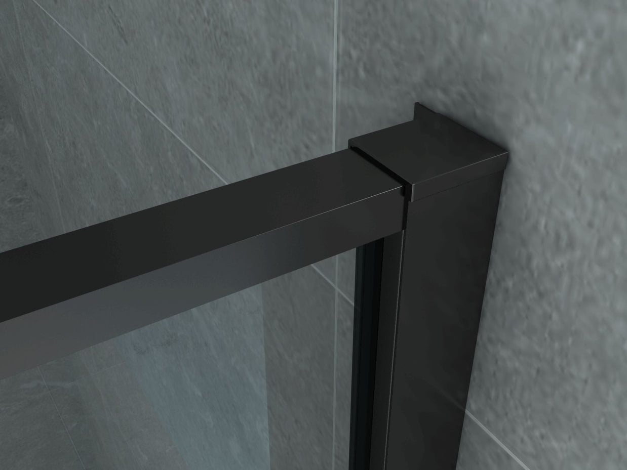 Cabine De Douche KIT Porte De Douche Battante Verre Clair Grille / Profile Noir 8mm 80x120x200