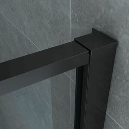 Cabine De Douche KIT Porte De Douche Battante Verre Clair Grille / Profile Noir 8mm 80x120x200