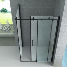 Cabine De Douche KIT Porte De Douche Coulissante Verre Clair Profile Noir 8mm 90x120x195