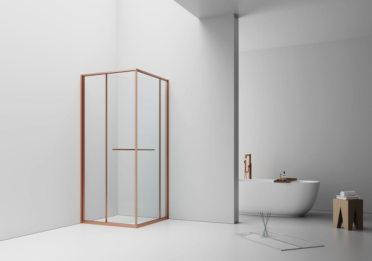 Cabine De Douche Inslide 90x90x200 CUIVRE KIT Porte De Douche Coulissante Interieur  Verre Fume 6mm