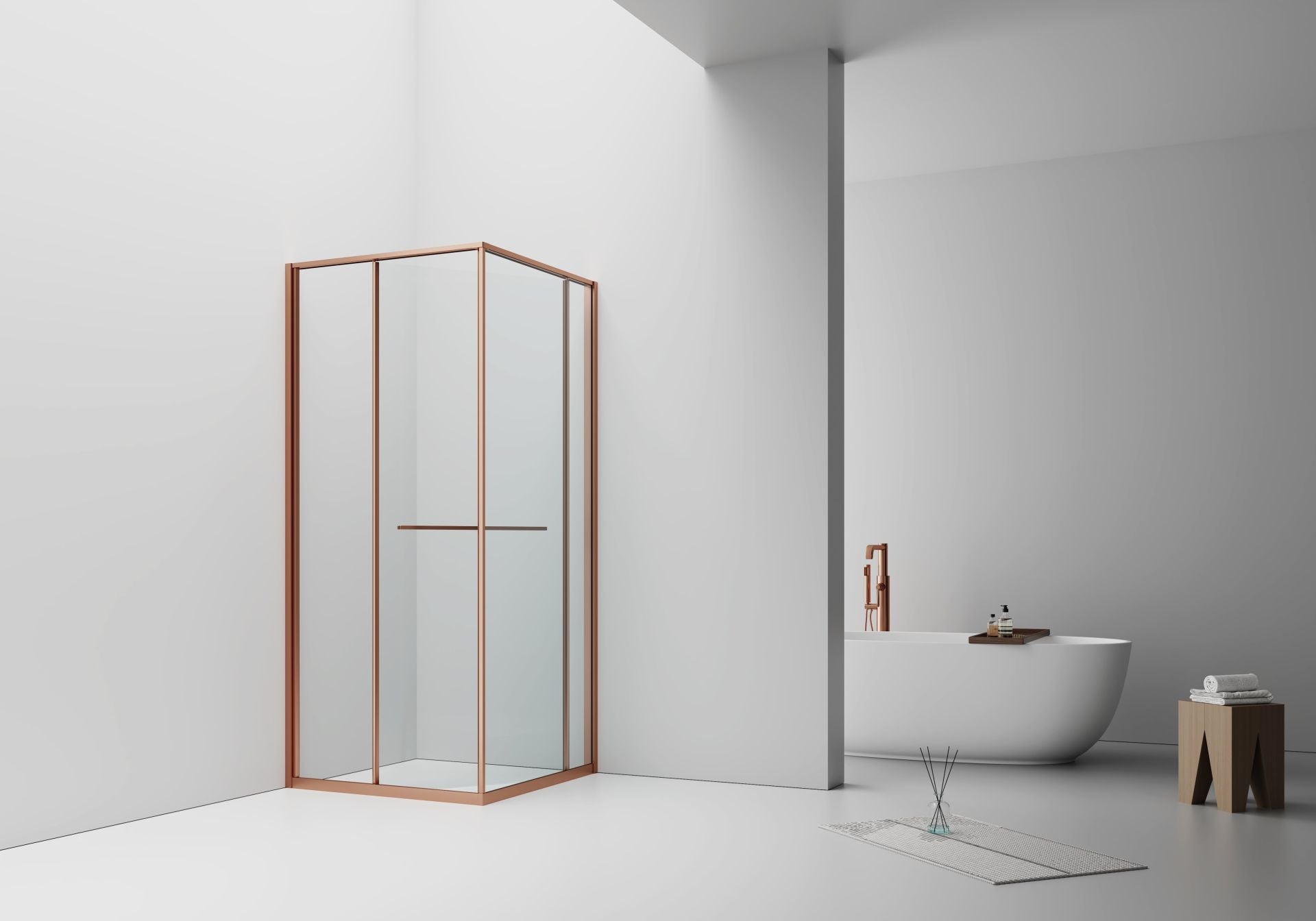 Cabine De Douche Inslide 90x90x200 CUIVRE KIT Porte De Douche Coulissante Interieur  Verre Fume 6mm