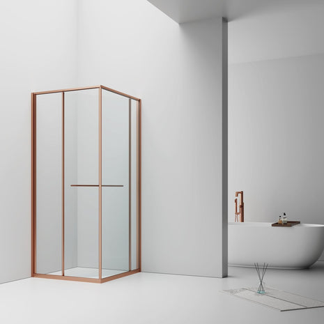 Cabine De Douche Inslide 90x90x200 CUIVRE KIT Porte De Douche Coulissante Interieur  Verre Fume 6mm