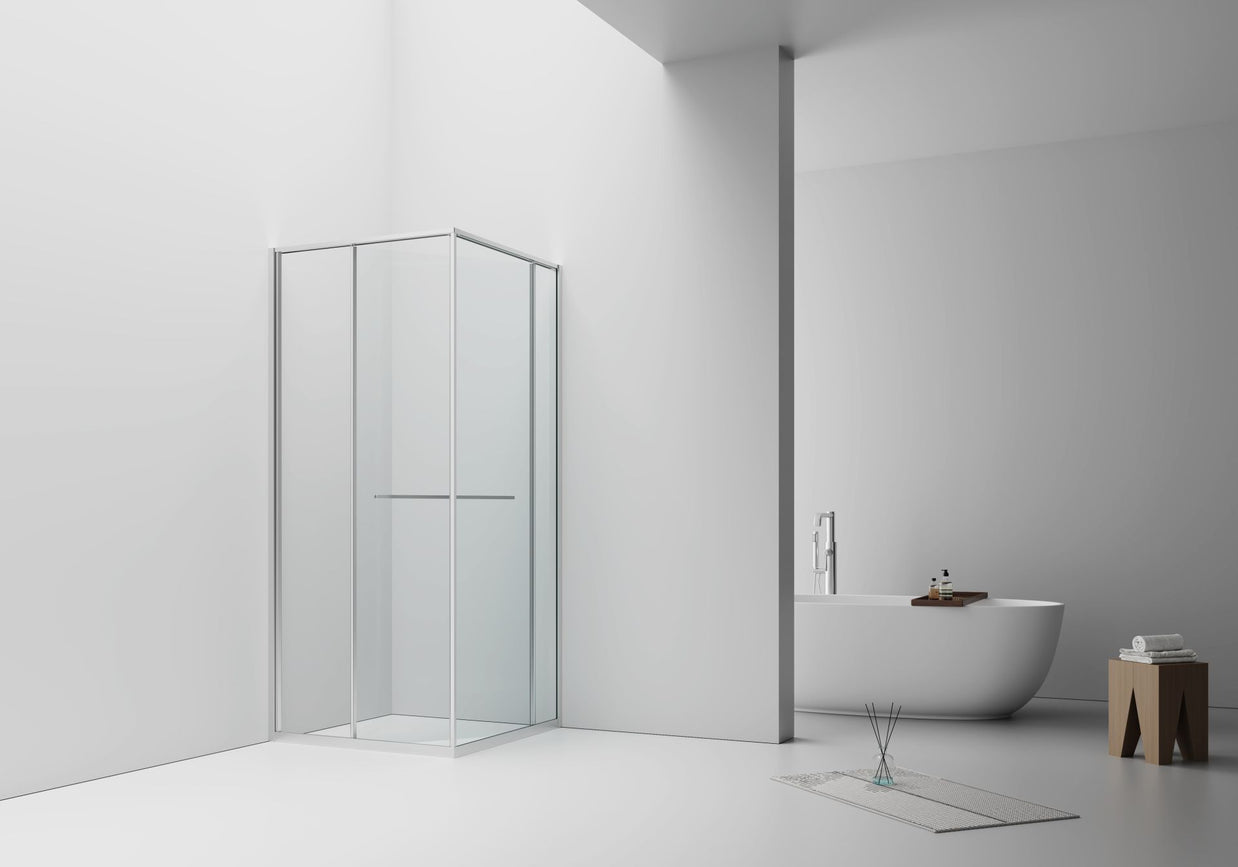 Cabine De Douche Inslide 90x90x200 CHROME KIT Porte De Douche Coulissante Interieur  Verre Clair 6mm