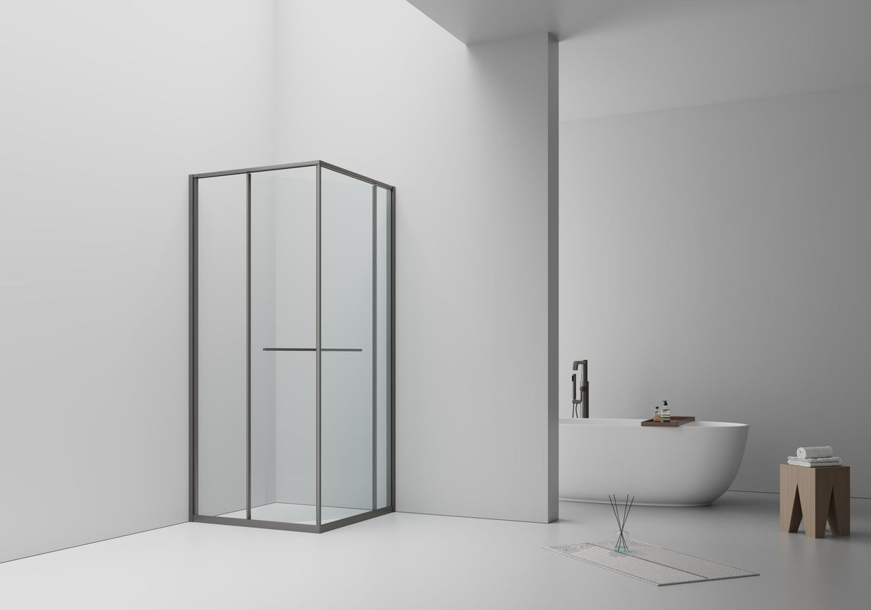Cabine De Douche Inslide 90x90x200 GUN METAL KIT Porte De Douche Coulissante Interieur  Verre Fume 6mm