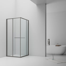 Cabine De Douche Inslide 90x90x200 GUN METAL KIT Porte De Douche Coulissante Interieur  Verre Fume 6mm