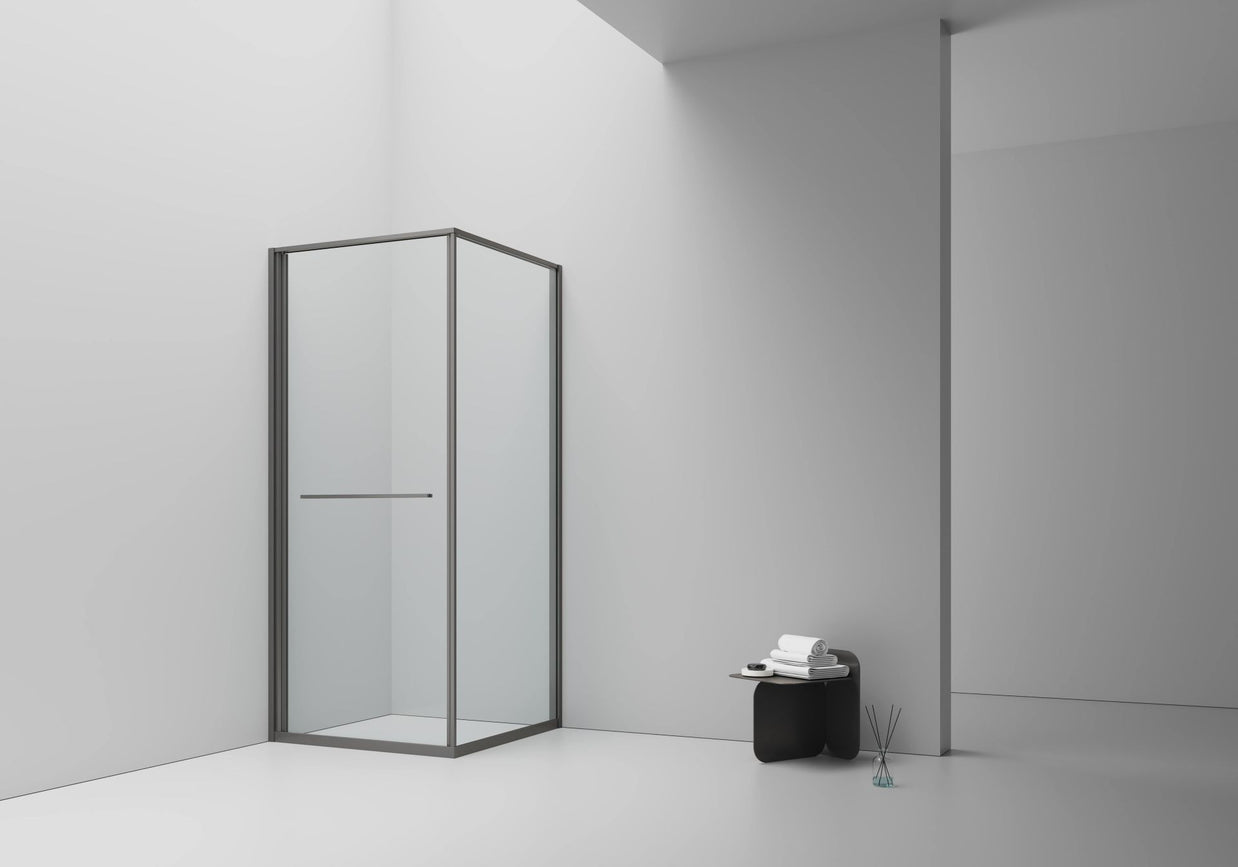 Cabine De Douche Inslide 90x90x200 GUN METAL KIT Porte De Douche Coulissante Interieur  Verre Fume 6mm