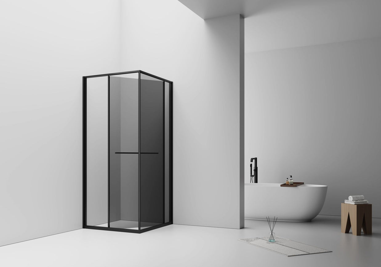 Cabine De Douche Inslide 90x90x200 NOIR MAT KIT Porte De Douche Coulissante Interieur  Verre Fume 6mm