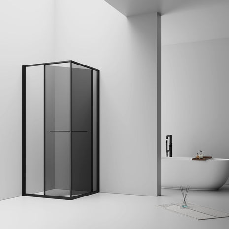 Cabine De Douche Inslide 90x90x200 NOIR MAT KIT Porte De Douche Coulissante Interieur  Verre Fume 6mm