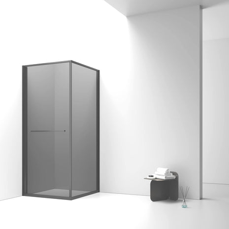 Cabine De Douche Inslide 90x90x200 NOIR MAT KIT Porte De Douche Coulissante Interieur  Verre Fume 6mm