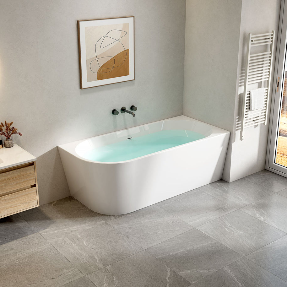 Baignoire d'Angle DROIT 180x80x58cm BLANC Brillant Acrylique