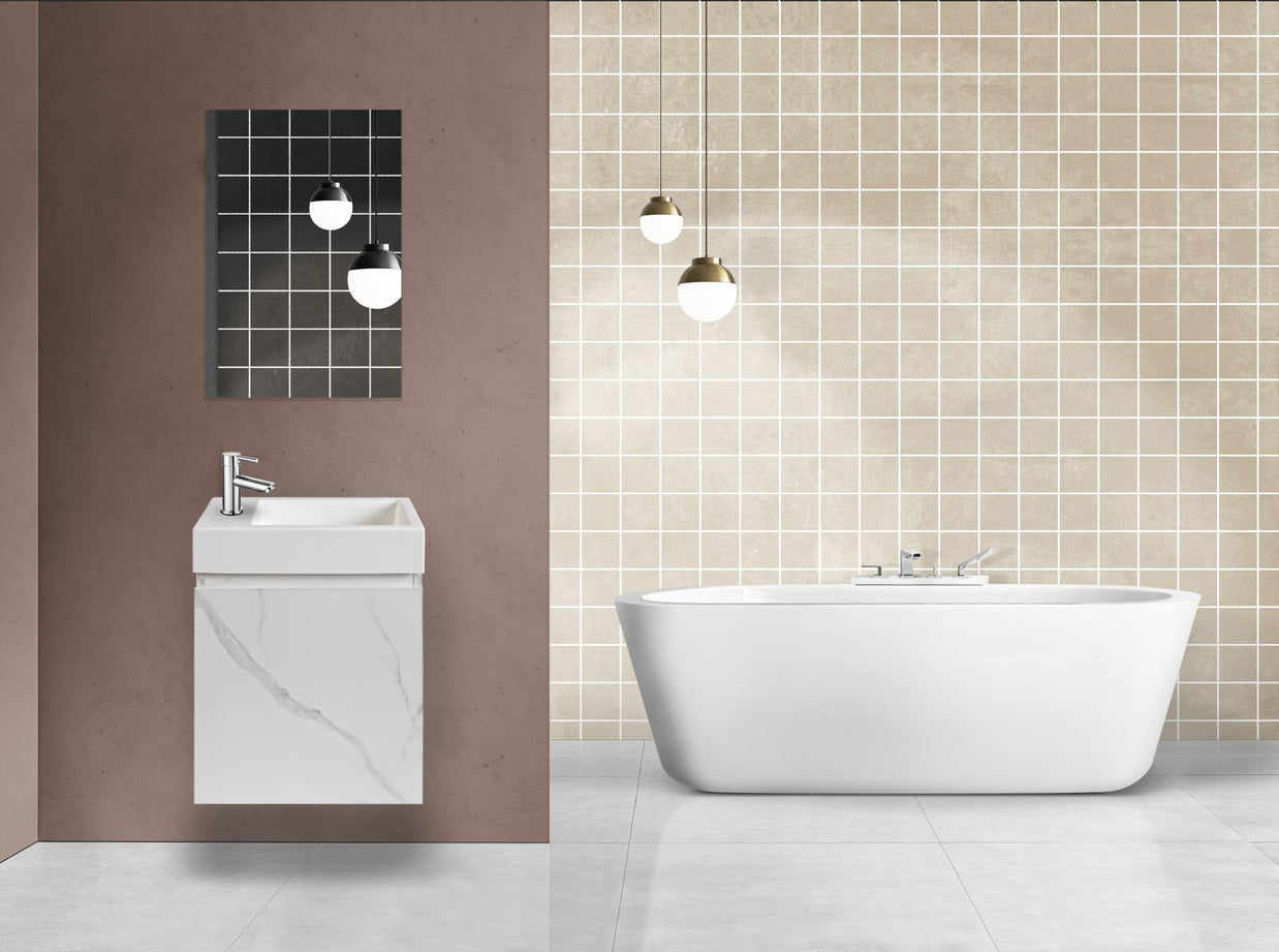 Meuble de Toilette ALONI MKADO Droite Marbre Blanc 40X50X22,3 CM = Pack Complet