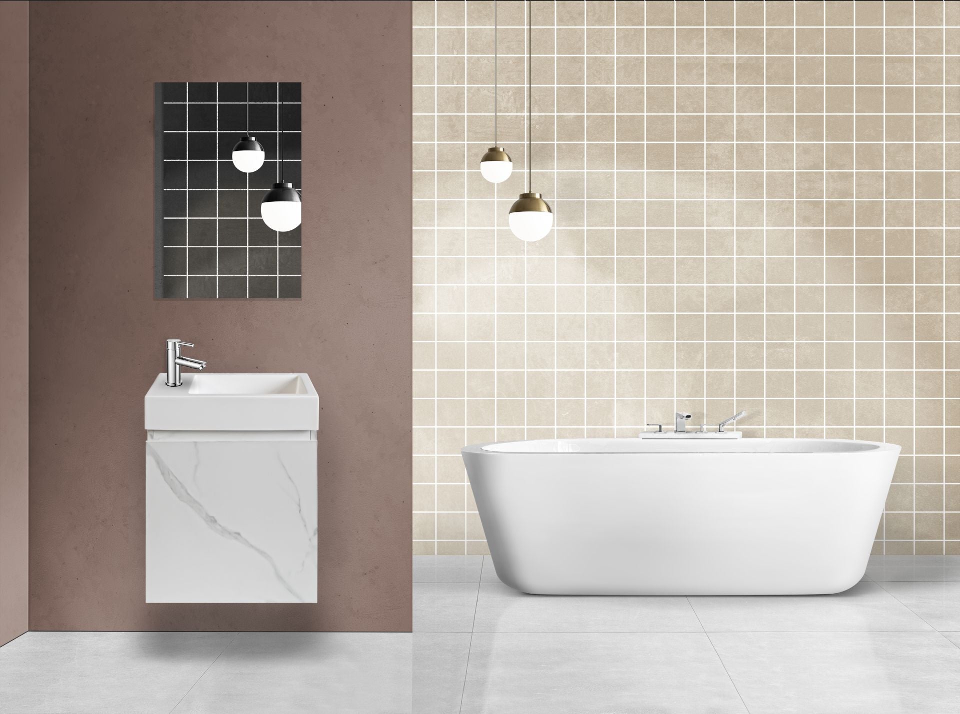 Meuble de Toilette ALONI MKADO Droite Marbre Blanc 40X50X22,3 CM = Pack Complet