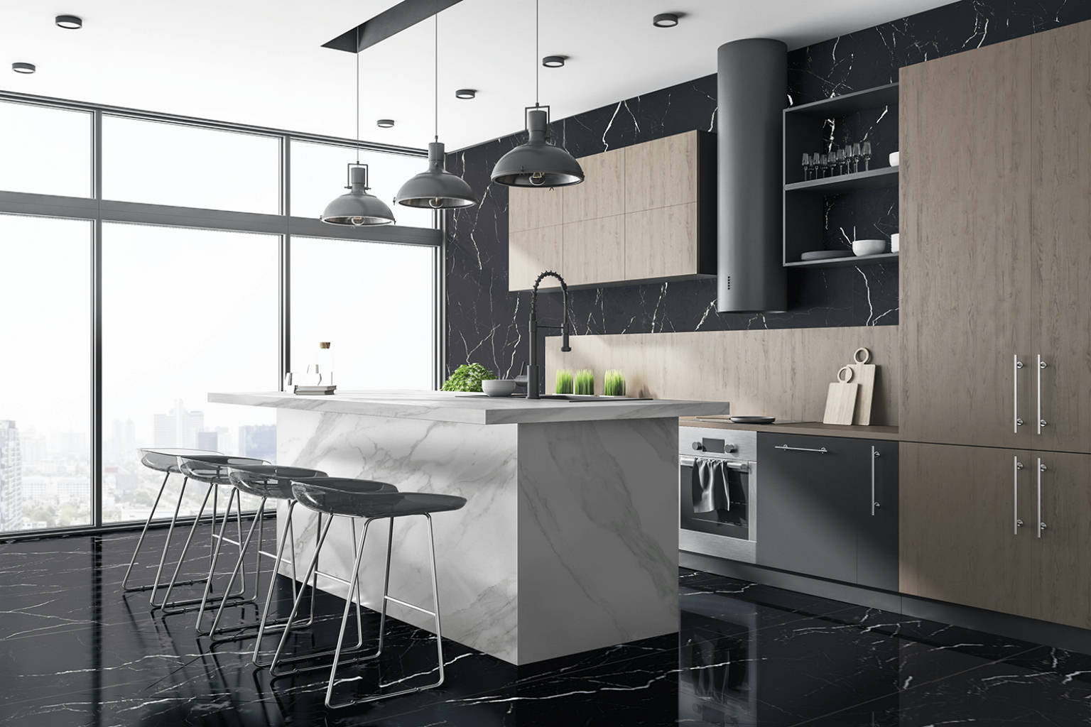 120x120 Negro Marquina Poli  (Mur/Sol)