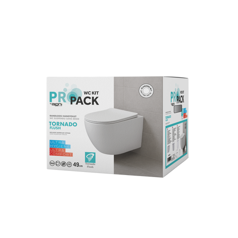 Wc Suspendu PRO Tornado Flush Kit avec abattant soft close 36x32x49cm Compact Blanc Brillant