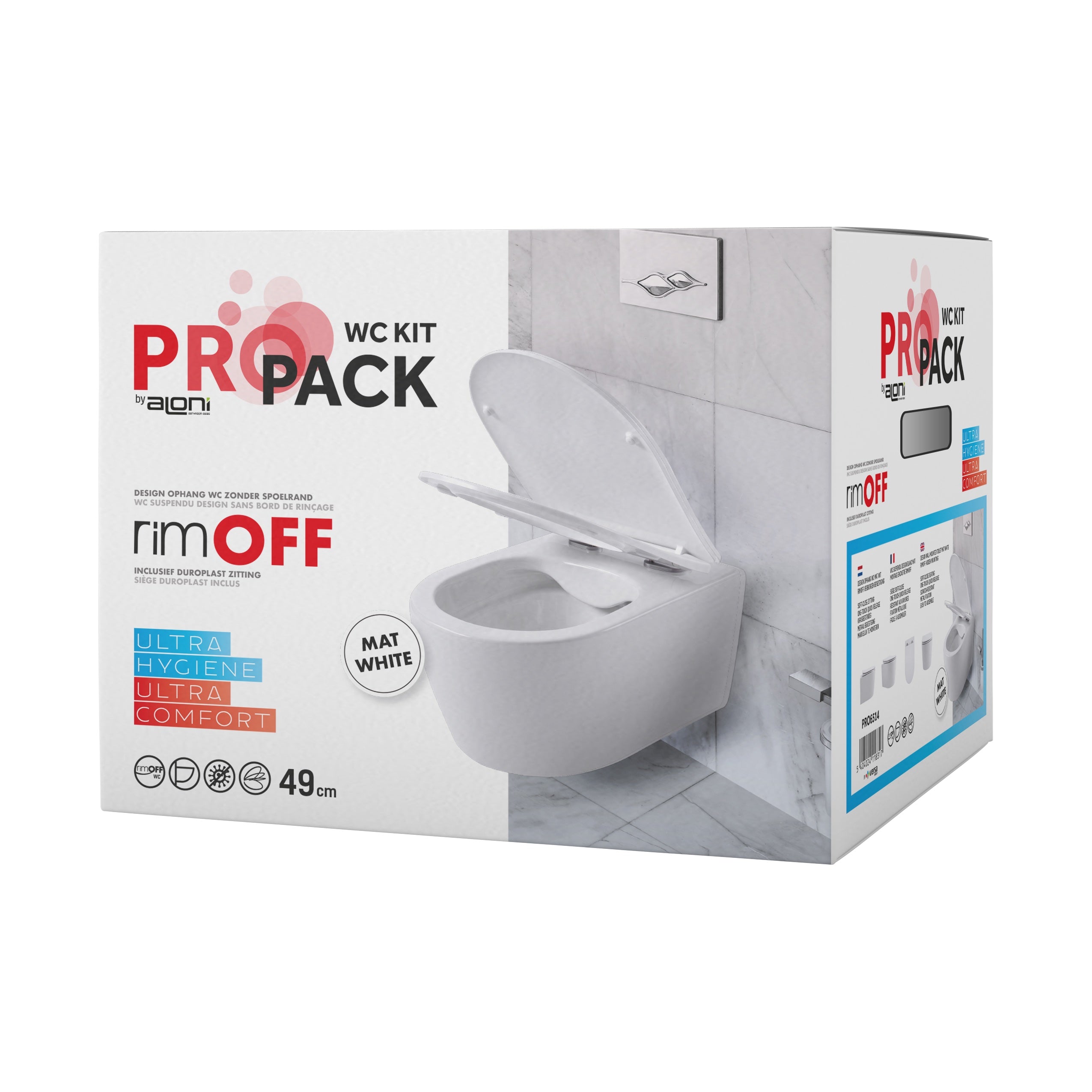 Wc Suspendu PRO Kit avec abattant soft close 36x32x49cm Compact Blanc Mat