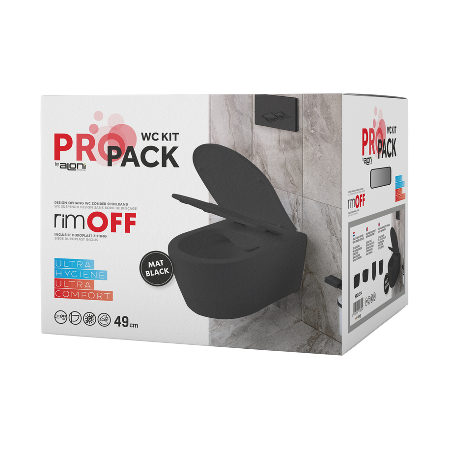 Wc Suspendu PRO Kit avec abattant soft close 36x32x49cm Compact Noir Mat