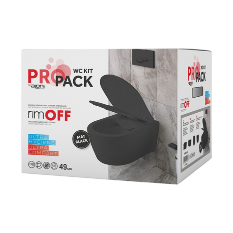 Wc Suspendu PRO Kit avec abattant soft close 36x32x49cm Compact Noir Mat