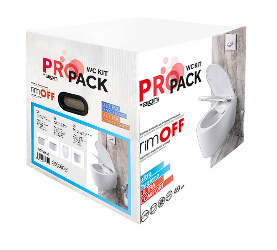 Wc Suspendu PRO Compact 49cm Kit avec abattant soft close 36x32x49cm Blanc Brillant