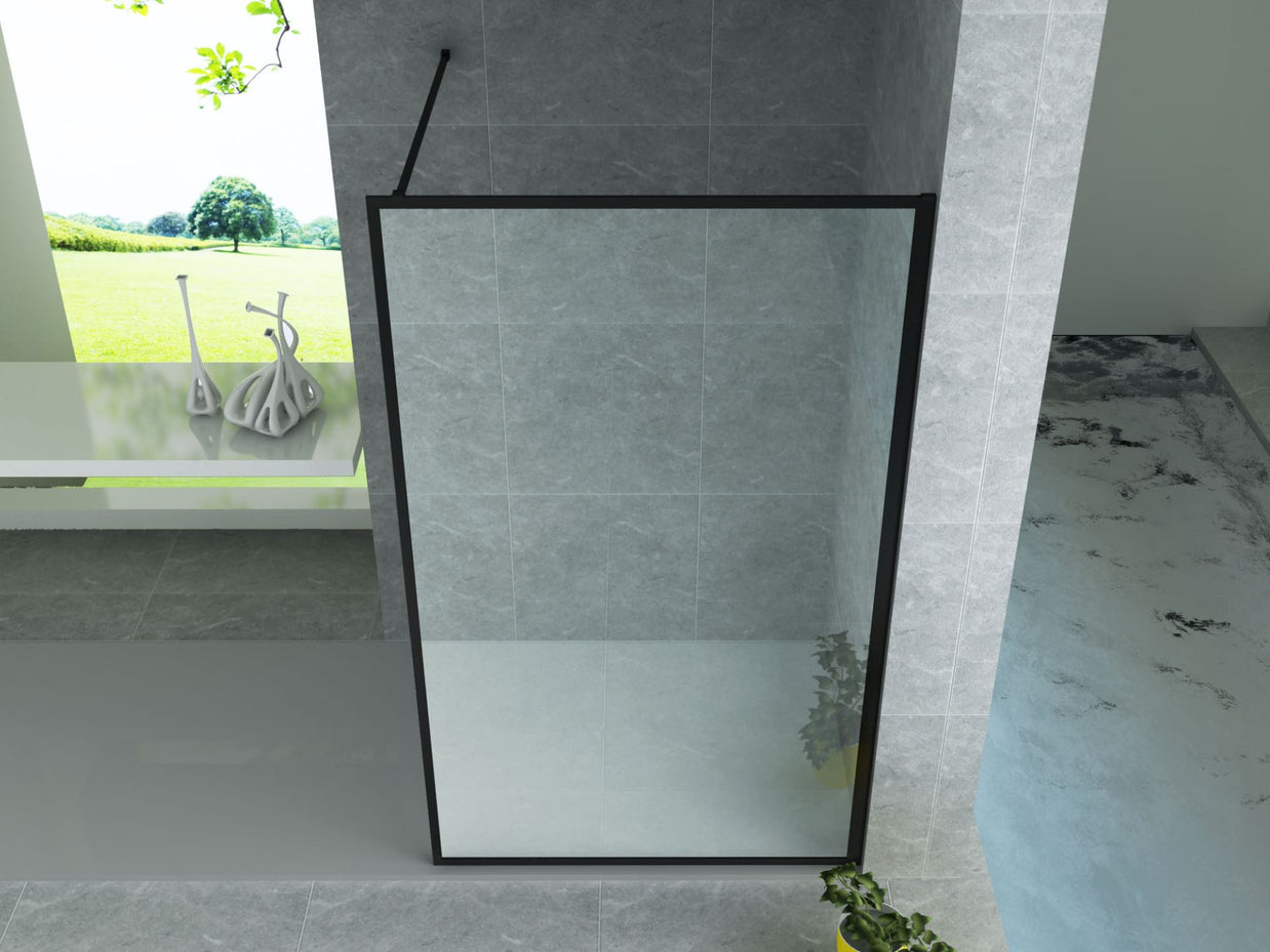 Paroi Douche Fixe Verre Clair Profil Noir 8mm 80Lx200H