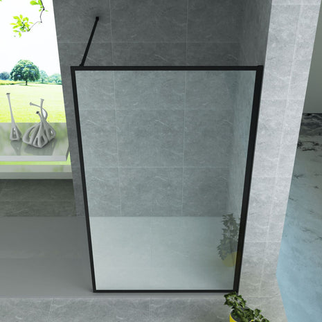 Paroi Douche Fixe Verre Clair Profil Noir 8mm 80Lx200H