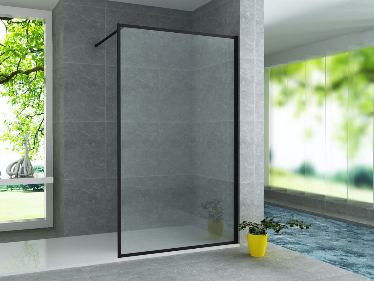 Paroi Douche Fixe Verre Clair Profil Noir 8mm 80Lx200H