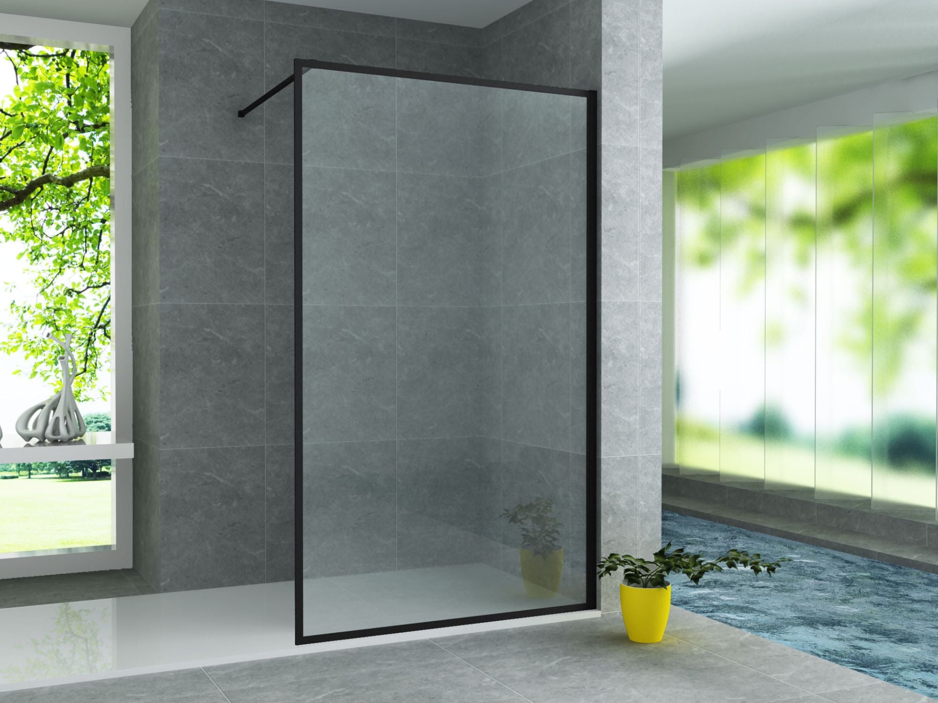 Paroi Douche Fixe Verre Clair Profil Noir 8mm 80Lx200H