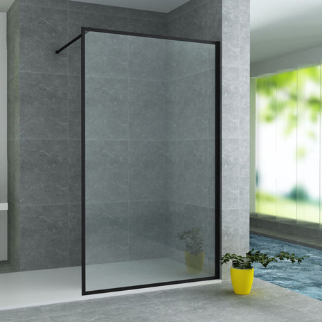 Paroi Douche Fixe Verre Clair Profil Noir 8mm 80Lx200H