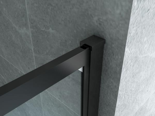 Paroi Douche Fixe Verre Clair Profil Noir Grille 8mm 80Lx200H