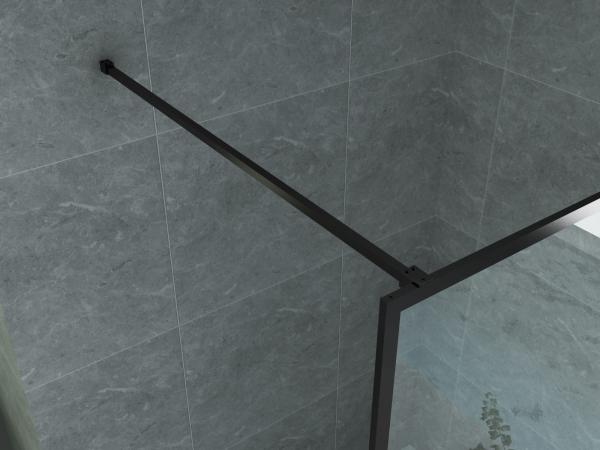 Paroi Douche Fixe Verre Clair Profil Noir Grille 8mm 80Lx200H