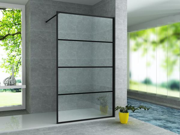 Paroi Douche Fixe Verre Clair Profil Noir Grille 8mm 80Lx200H