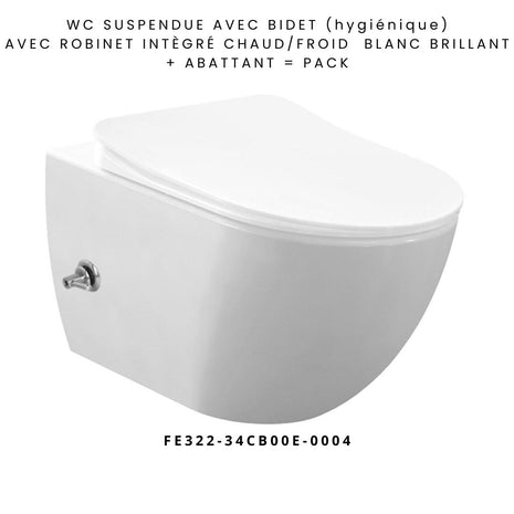 Wc Suspendu Creavit Free avec Robinet Chaud/Froid Intégré BLANC BRILLANT (hygiénique) + Abattant = PACK