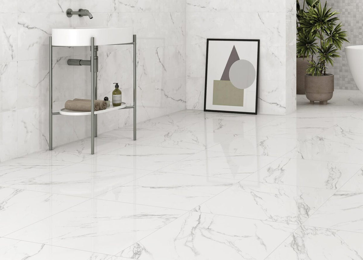 Ambiance NAVARTI – série Calacatta Blanco, mise en situation du coloris