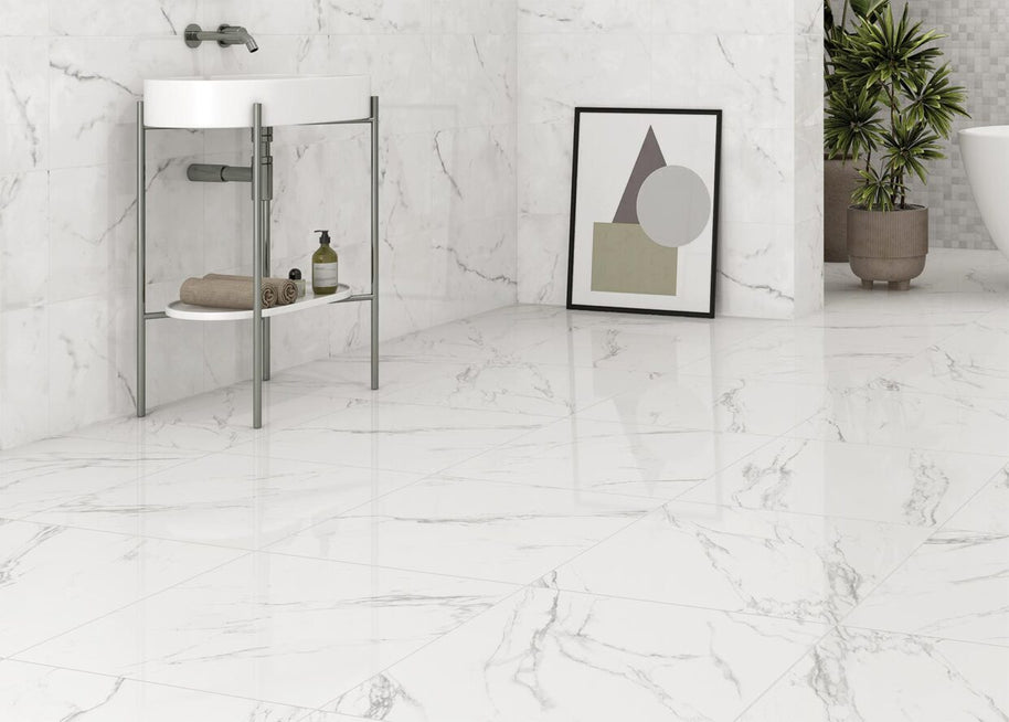 Ambiance NAVARTI – série Calacatta Blanco, mise en situation du coloris
