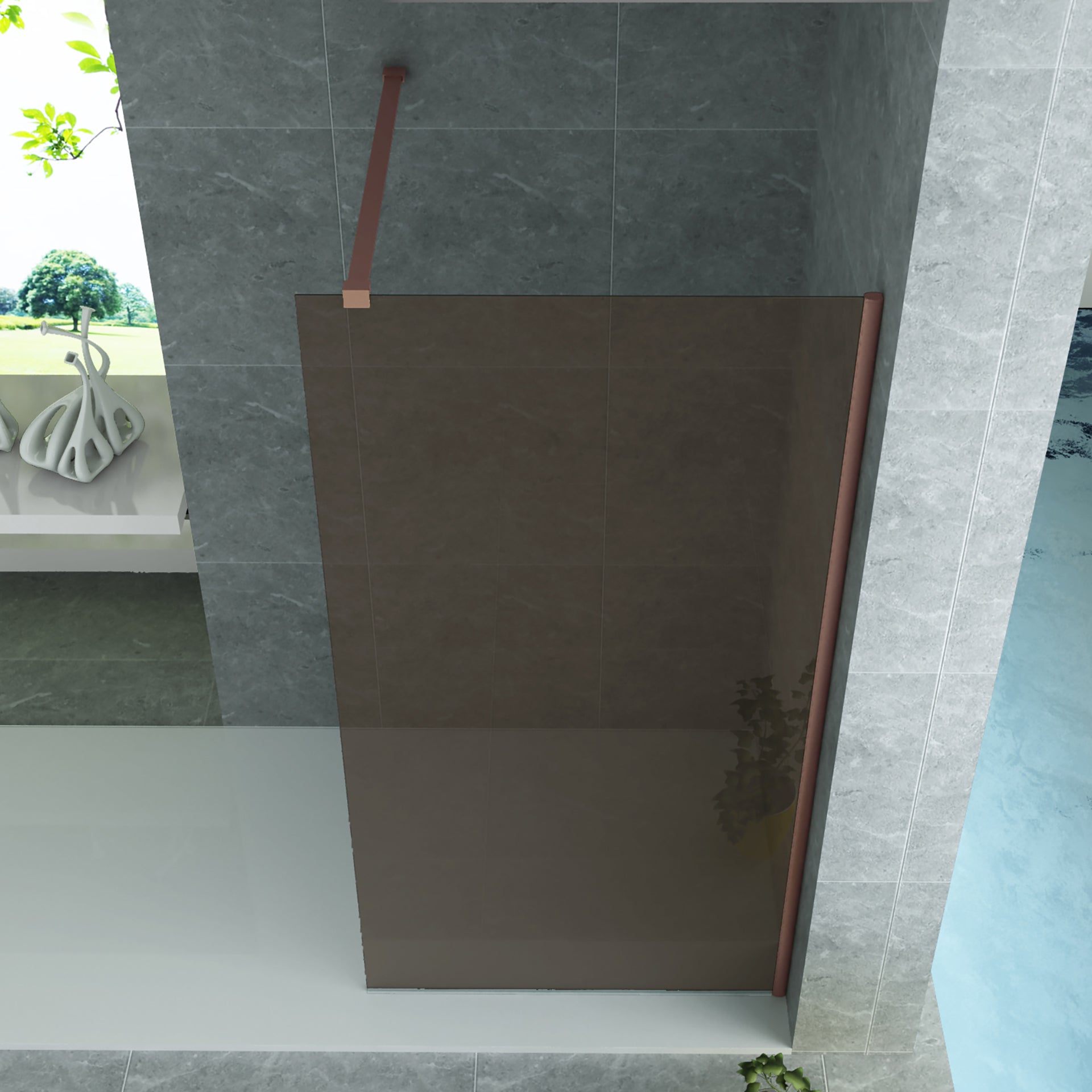 Paroi Douche Fixe Verre/Profil Champagne 8mm 80Lx200H