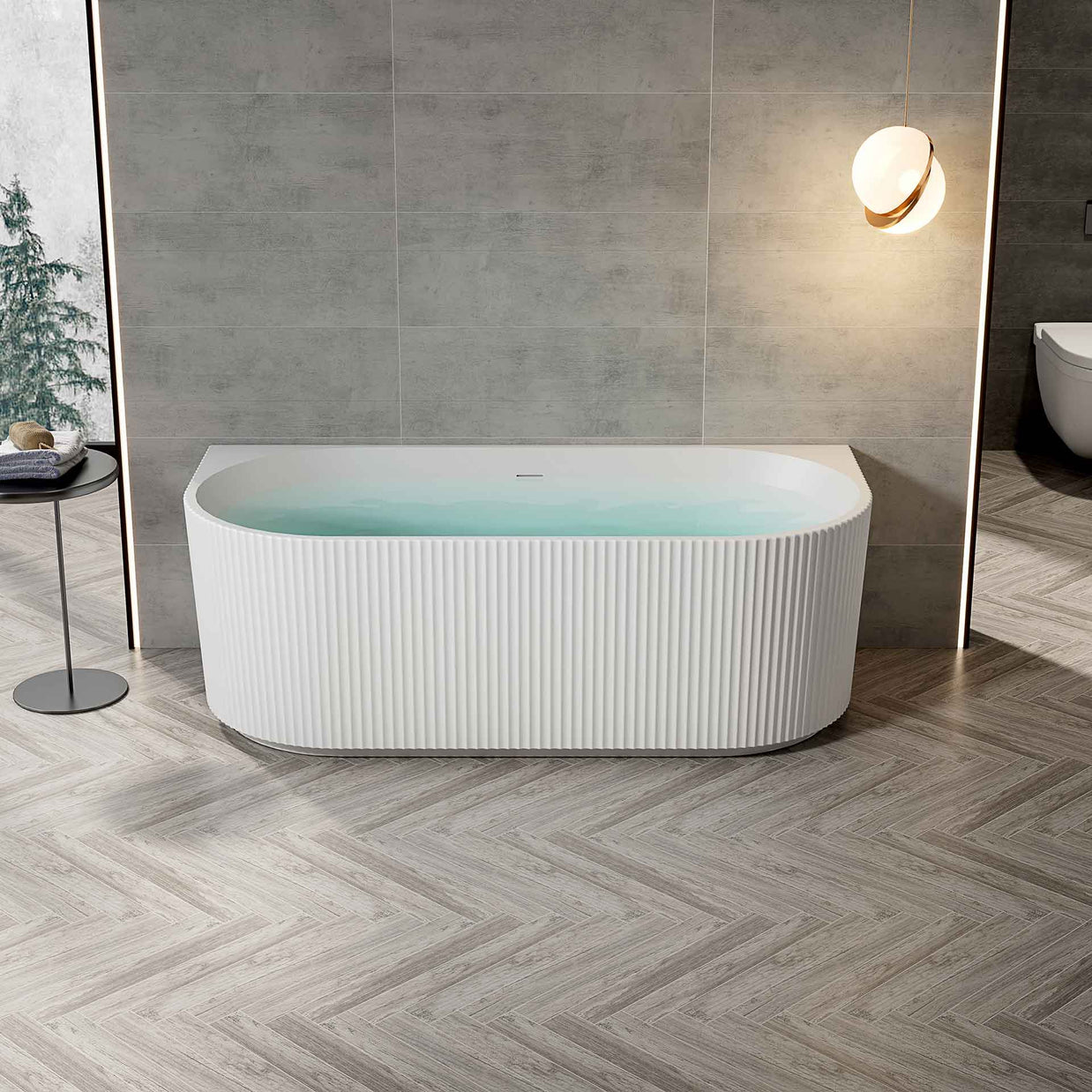 Baignoire Semi-îlot MUFLY 170x80x58cm BLANC Matt Acrylique RAYURE VERTICALE