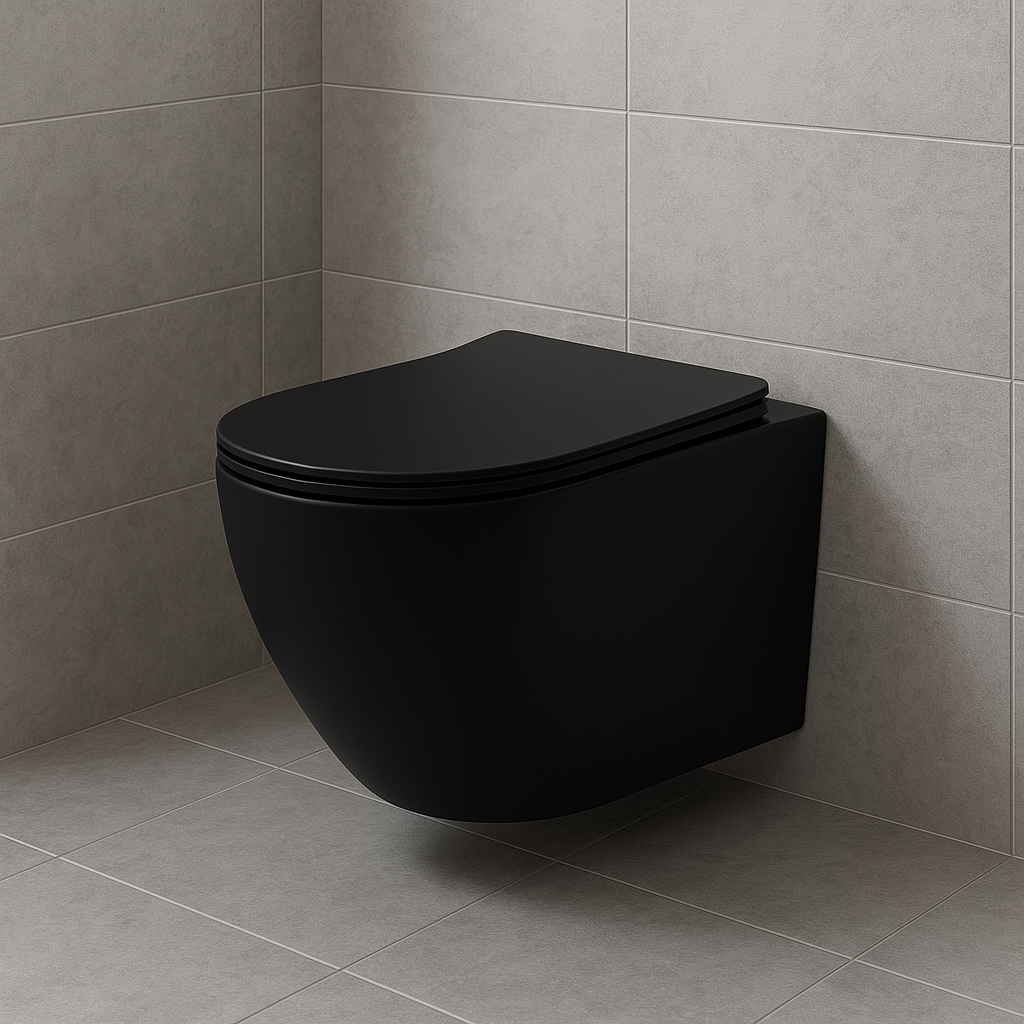 Wc Suspendu PRO Kit Tornado Flush avec abattant soft close 36x32x49cm Compact Noir Mat