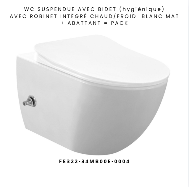 Wc Suspendu Creavit Free avec Robinet Chaud/Froid Intégré BLANC MAT(hygiénique) + Abattant = PACK